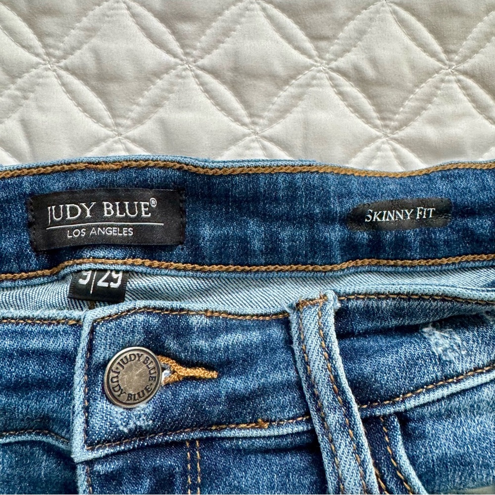 Judy Blue Distressed Skinny Red Buffalo Plaid Denim Blue Jeans Size 9/29 - Picture 8 of 15